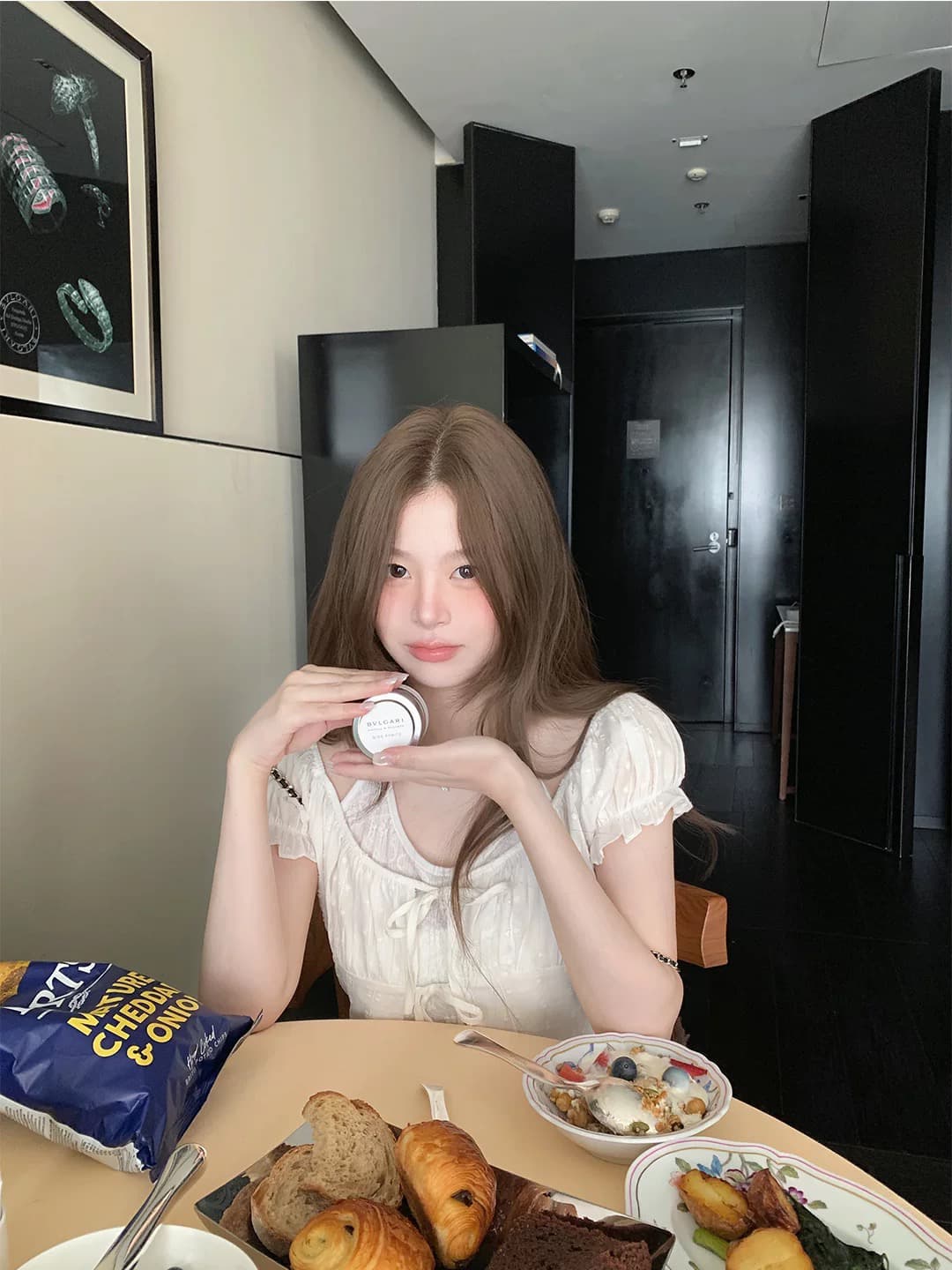 sasaouni 한 부서 디자인 센스 레이스 조각 페이크 레이어드 여성 셔츠 거품 소매 허리 수축 슬림해 보이는 행침 목 맨위 이미지 4