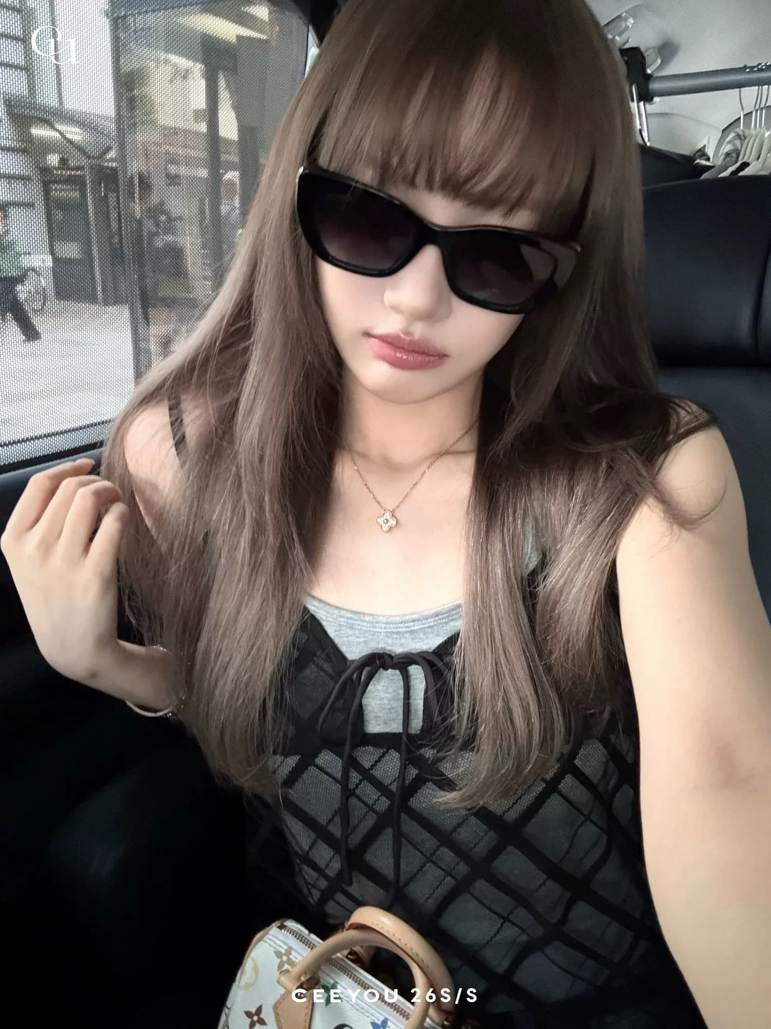 ceeyou 시스루 메시 그리드 u 칼라 조끼 스택 착용 세트 상세 이미지 6