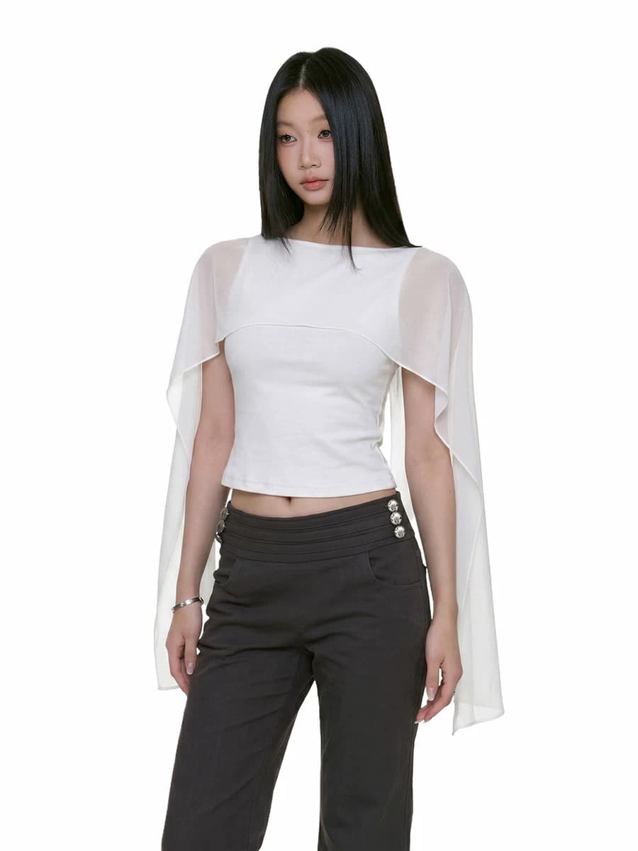 withmin Tulle 숄 백리스 보트넥 조끼 여성 2026 여름 새로운 한 부서 허리 수축 핫걸 맨위 상세 이미지 2