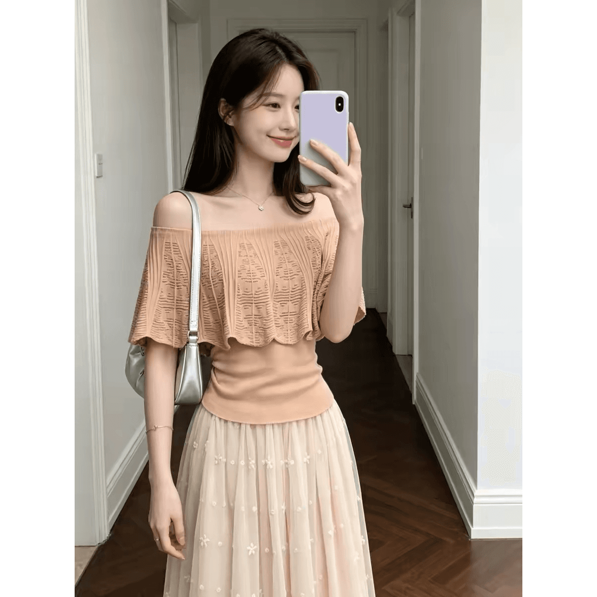 한 부서 부드러운 바람 오프숄더 홀로우 아웃 니트 스웨터 여성 여름 새로운 품격 몸매 가꾸기 슬림해 보이는 다용도 연령 감소 맨위 이미지 5
