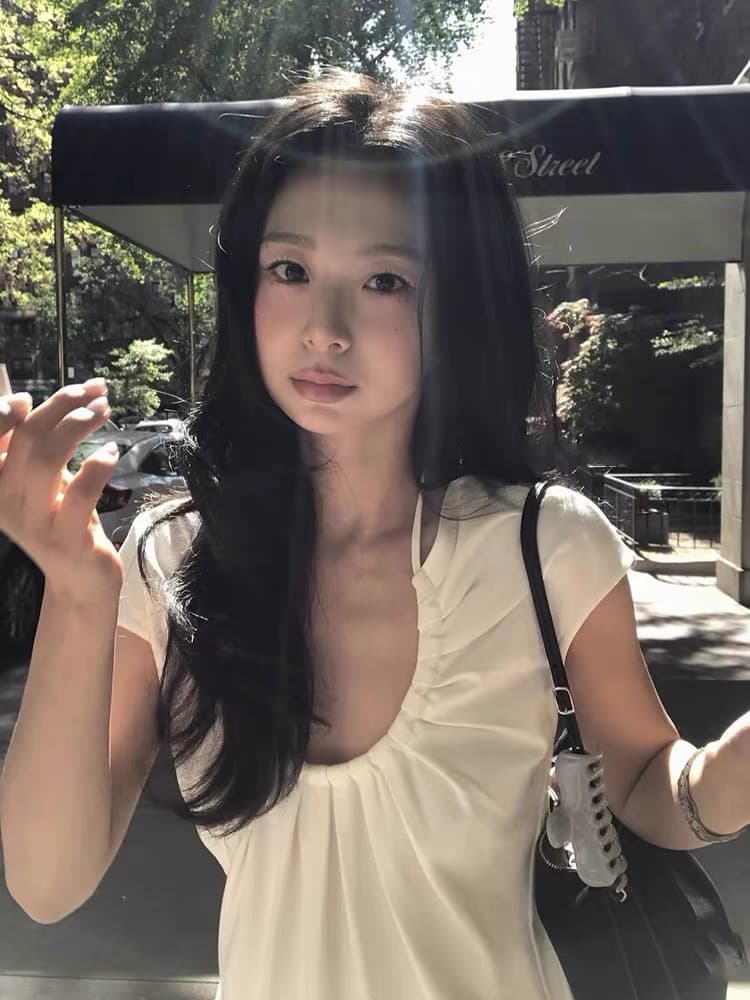 한국 farven 동대문 구매 디자인 센스 u 칼라 행침 목 레이스업 펌프 로프 반팔 맨위 여성 이미지 4