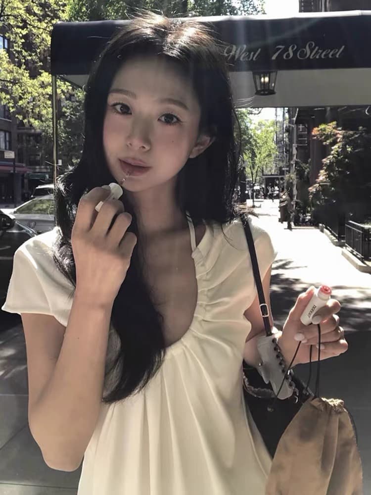 한국 farven 동대문 구매 디자인 센스 u 칼라 행침 목 레이스업 펌프 로프 반팔 맨위 여성 상세 이미지 3