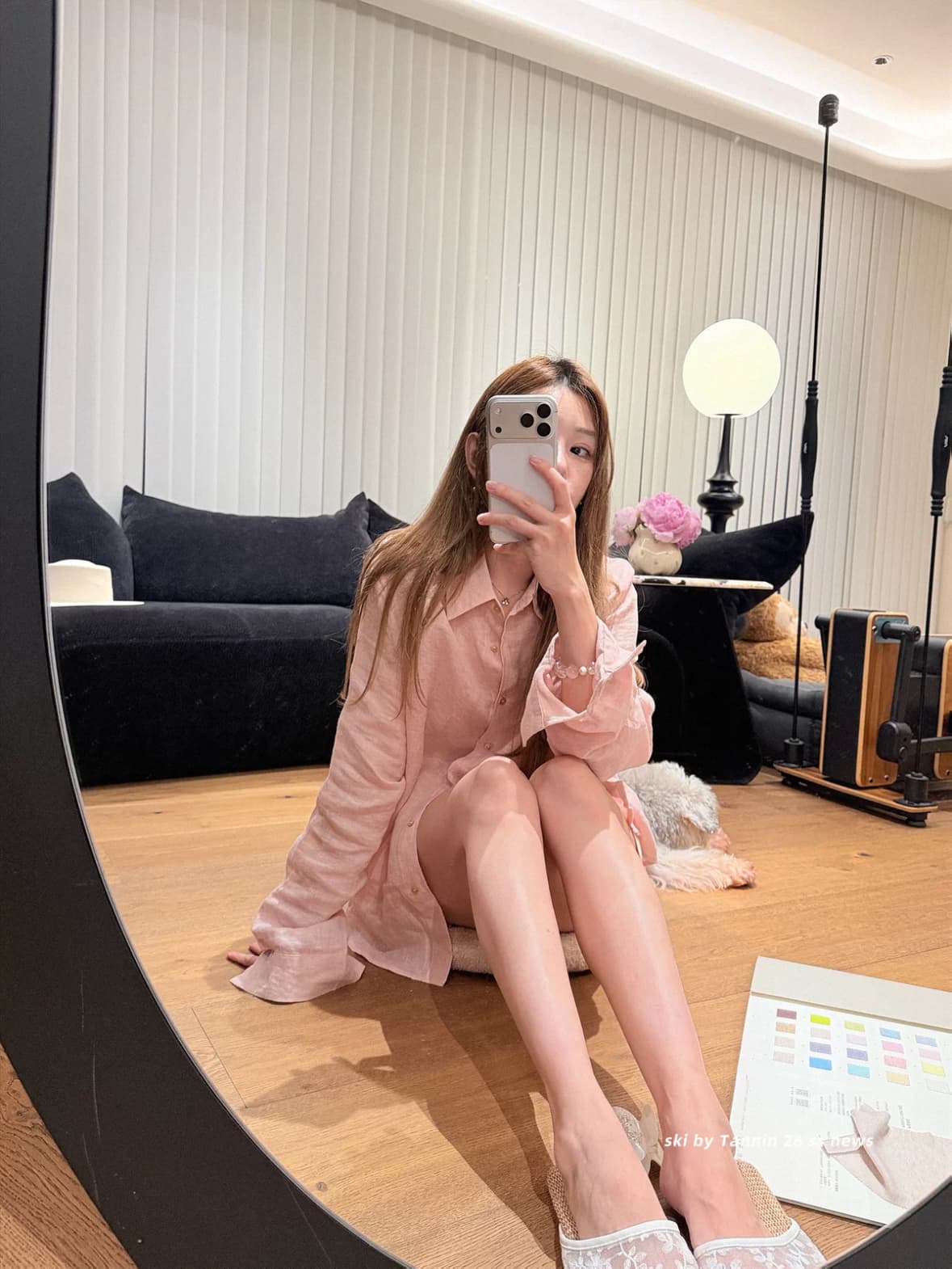 ski by tannin 치투 노란 피부 사랑 ~ 중 얇고 가벼운 질감 센스 연령 감소 핑크색 100 아마 여성 셔츠 상세 이미지 6