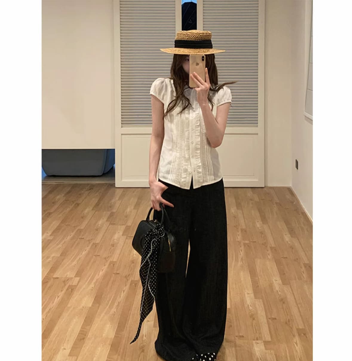 h3272 서울 여고생 여름 한 부서 소녀 센스 베이비 칼라 작은 대중 반팔 셔츠 맨위 여성 이미지 3