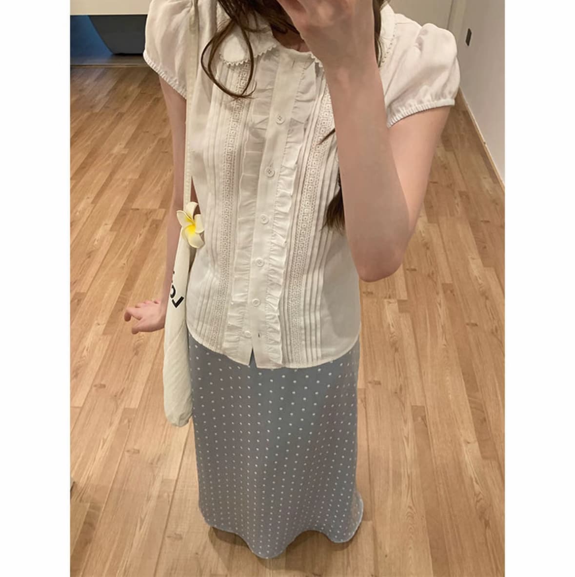 h3272 서울 여고생 여름 한 부서 소녀 센스 베이비 칼라 작은 대중 반팔 셔츠 맨위 여성 이미지 4