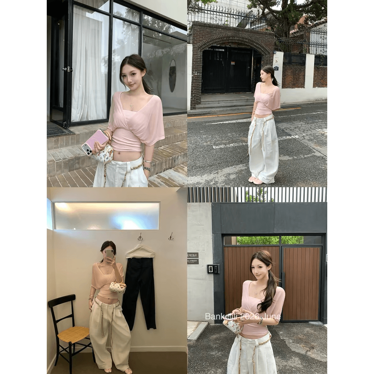 밤나무 코코아 bankelili 산소 얼음 가죽 tee 100 라이 경기 서울 페이크 레이어드 주름 블라우스 튜브탑 여성 이미지 5