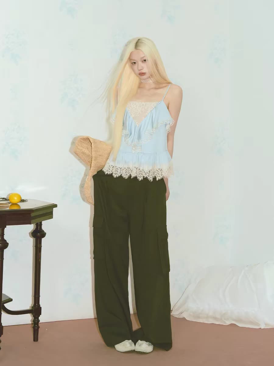 이른 아침 ~ 중 바다 첫사랑 센스 라이 경기 서울 새틴 레이스 레이스 조끼 슬립 여성 이미지 2