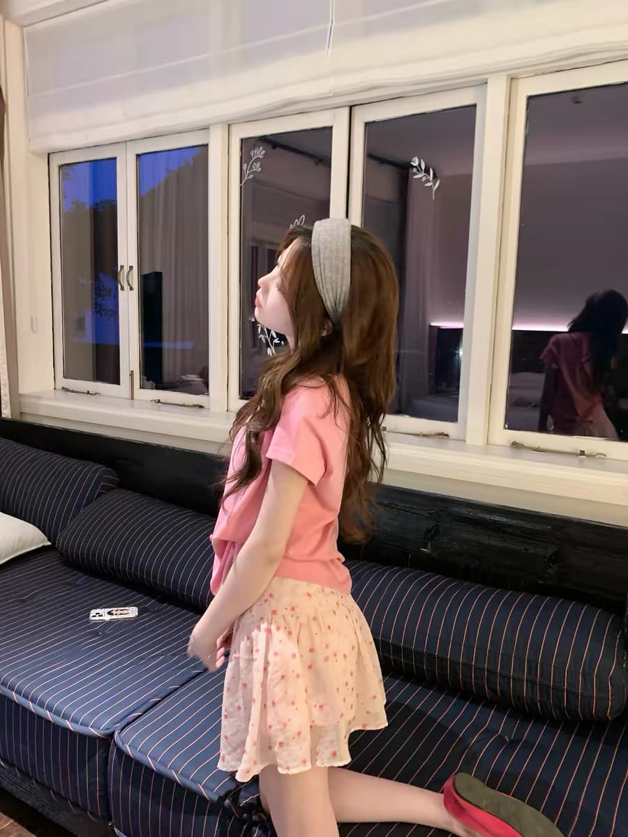 ptonumi 푸켓 정원 핑크색 꽃무늬 반신 스커트 여성 여름 루즈핏 A라인 스커트 다용도 슬림해 보이는 짧은 치마 이미지 3