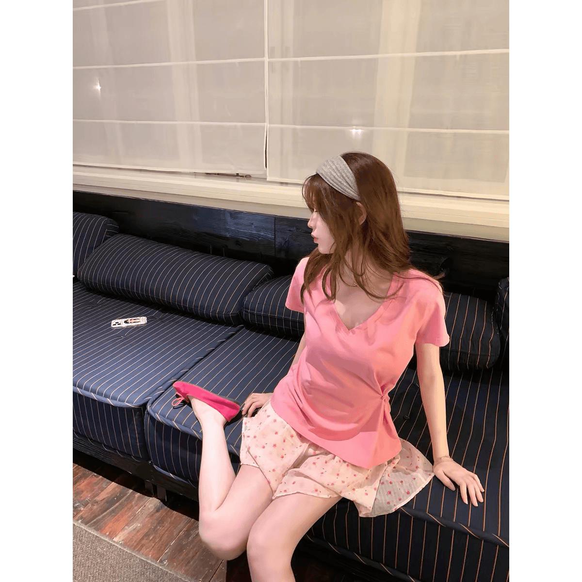 ptonumi 푸켓 정원 핑크색 꽃무늬 반신 스커트 여성 여름 루즈핏 A라인 스커트 다용도 슬림해 보이는 짧은 치마 이미지 5