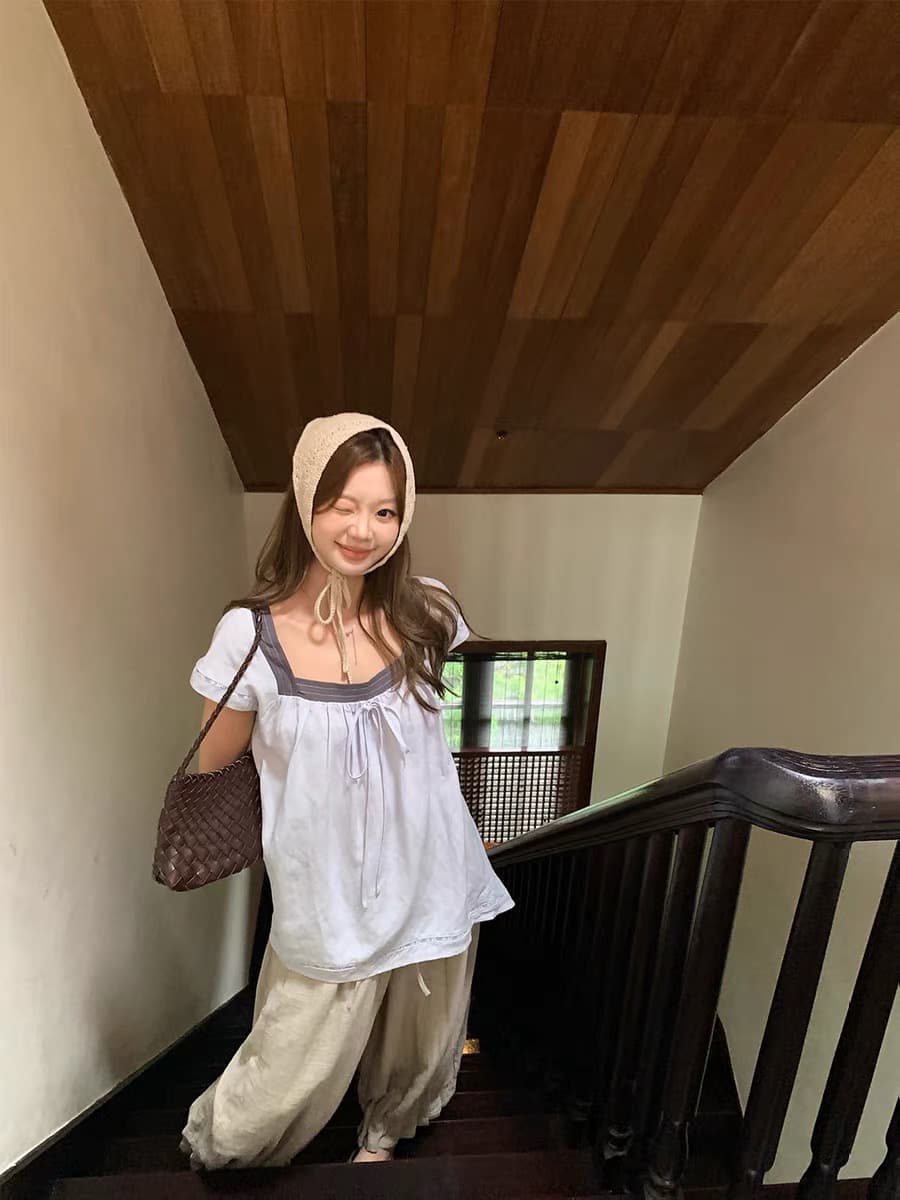 im ~까지 고대 나무 얕은 시리아 나무 껍질 질감 리넨 면화 꽃밭 바지 여성 명중 Pleat 루즈핏 슬림해 보이는 캐주얼 9부 바지 상세 이미지 6
