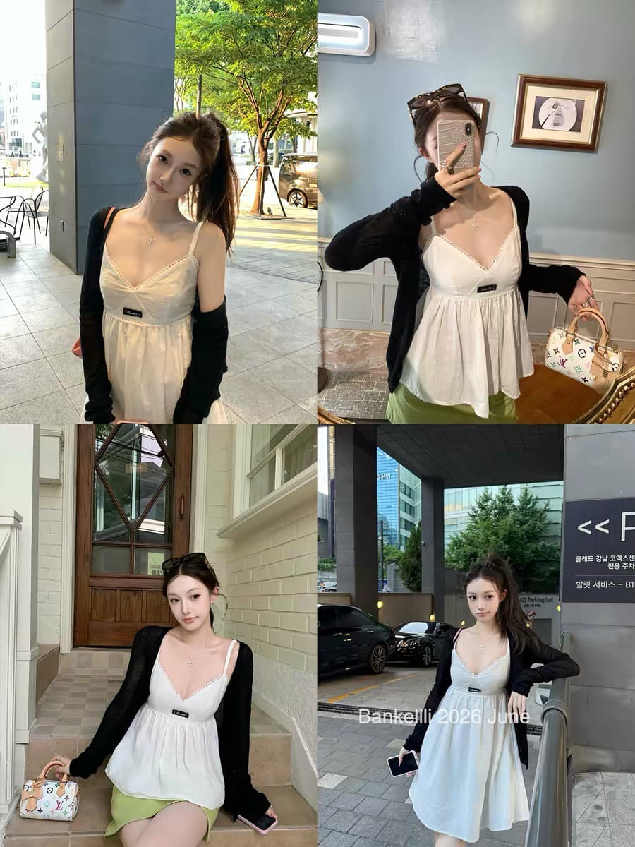 밤나무 코코아 bankelili 원 영어 유럽 니켈 레이스 슬립 한 마디 허리 수축 슬림해 보이는 드레스 이미지 2