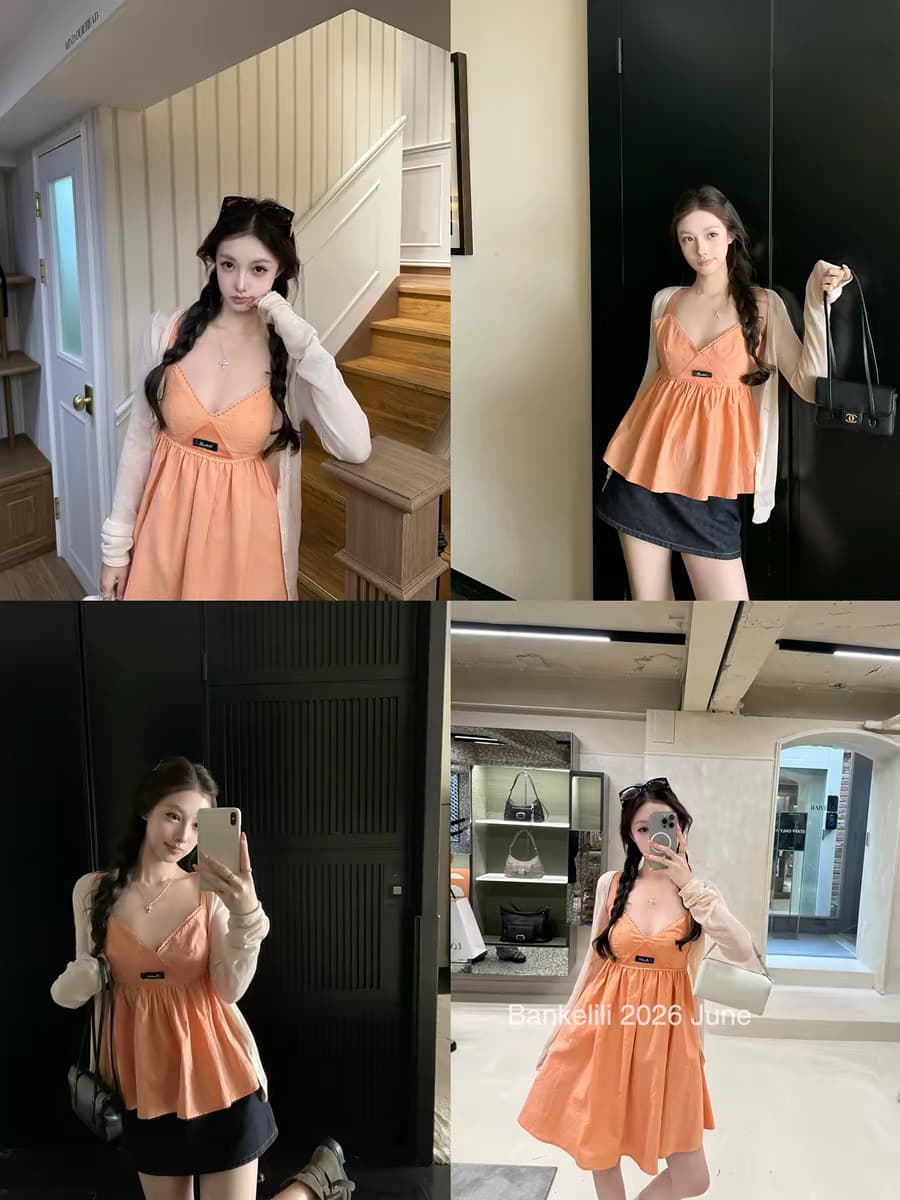 밤나무 코코아 bankelili 원 영어 유럽 니켈 레이스 슬립 한 마디 허리 수축 슬림해 보이는 드레스 상세 이미지 8