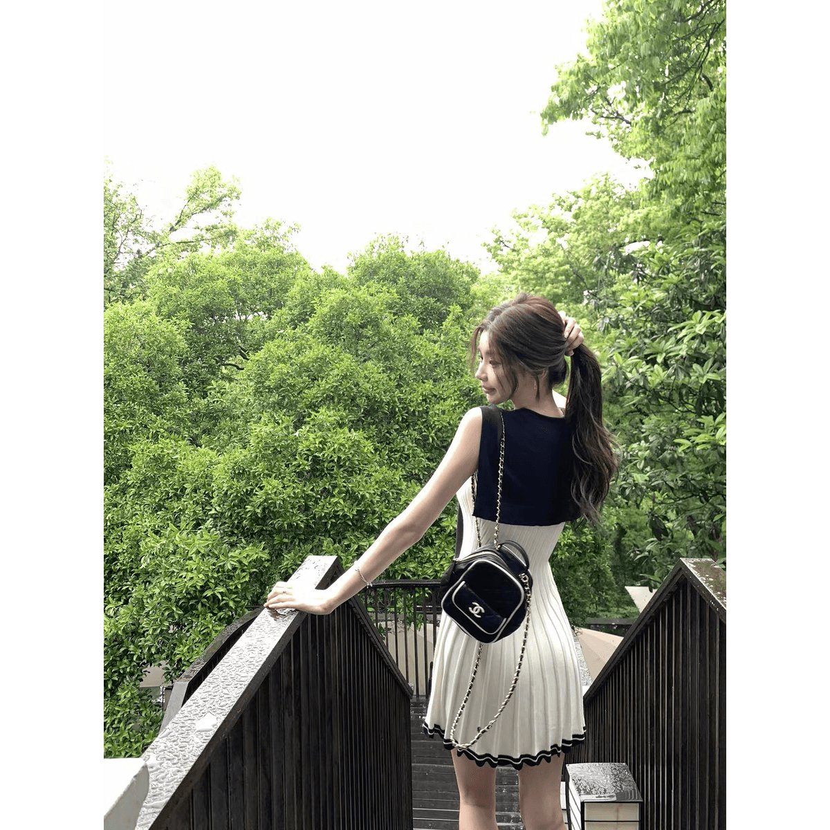 치우 고기 야오 miu 부서 사설 서비스 느슨함 한 부서 통기성 배색 숄 드레스 투피스 세트 여름 드레스 이미지 5