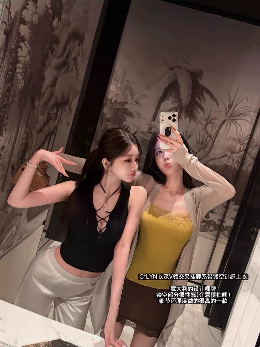 한 비 지아 c lyn b. 깊은 V 넥 십자가 행침 목 레이스업 홀로우 아웃 니트 맨위 상세 이미지 4