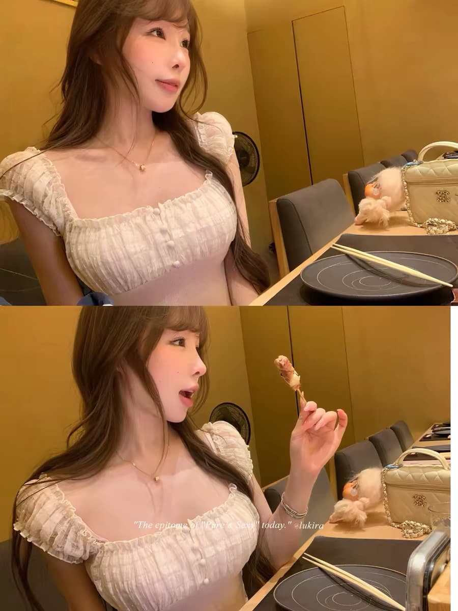 lukira 순수한 욕망 약품 의 처방 배색 도트 무늬 망사 패치워크 니트 반팔 티셔츠 여성 여름 몸매 가꾸기 맨위 이미지 4