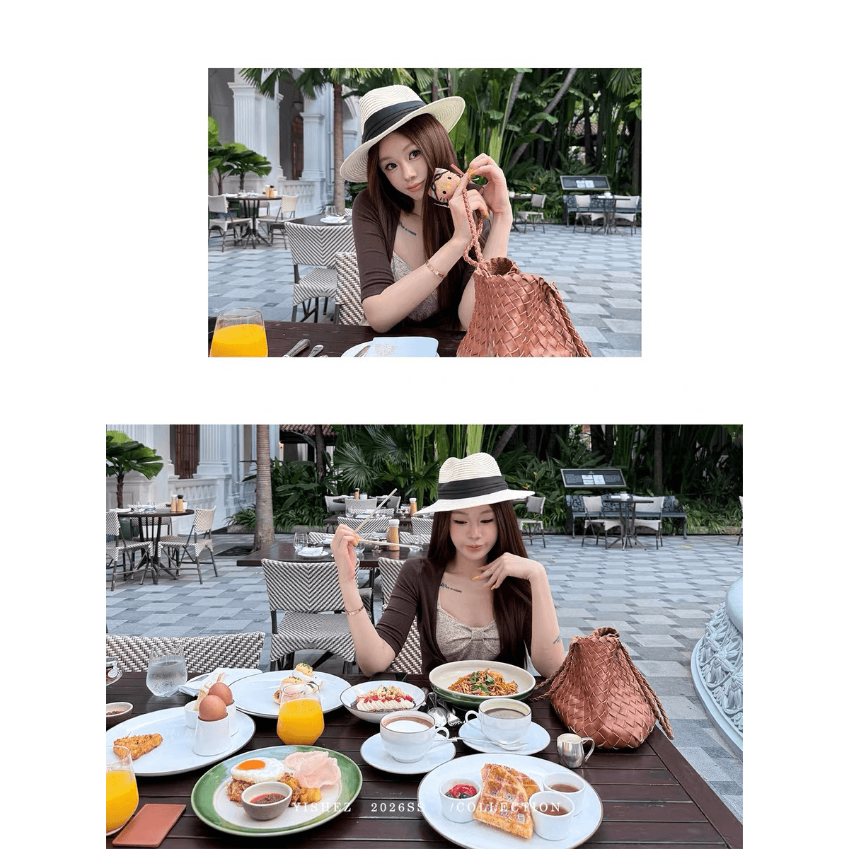 yishez 엄마 De 린 꽃 분말 보라색 V넥 캐미솔 작은 꽃무늬 맨위 중간 소매 카디건 코트 이미지 5