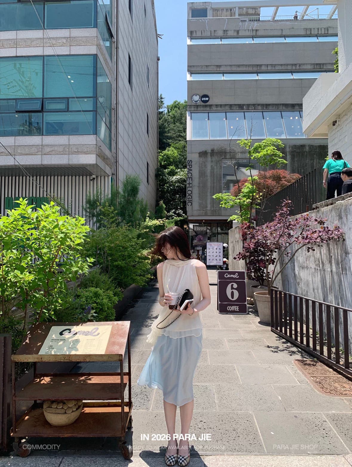 para jie 시 지에 暮 주름 여가 시리아 아세트산 주간 실크 청 ~을 통해 부드러운 빛 질감 허리밴드 한 마디 반신 스커트 여성 이미지 3