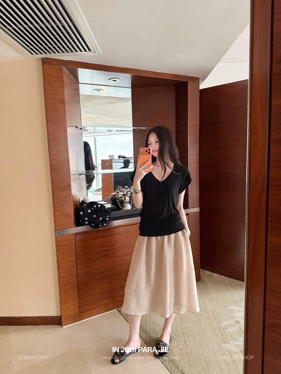 para jie 시 지에 暮 주름 여가 시리아 아세트산 주간 실크 청 ~을 통해 부드러운 빛 질감 허리밴드 한 마디 반신 스커트 여성 이미지 4