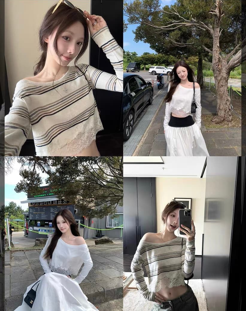 밤나무 코코아 bankelili Jiao 욕망 그리드 새싹 m1u 부서 레이스 조각 긴팔 티셔츠 여성 얇은 스타일 자외선 차단 여성