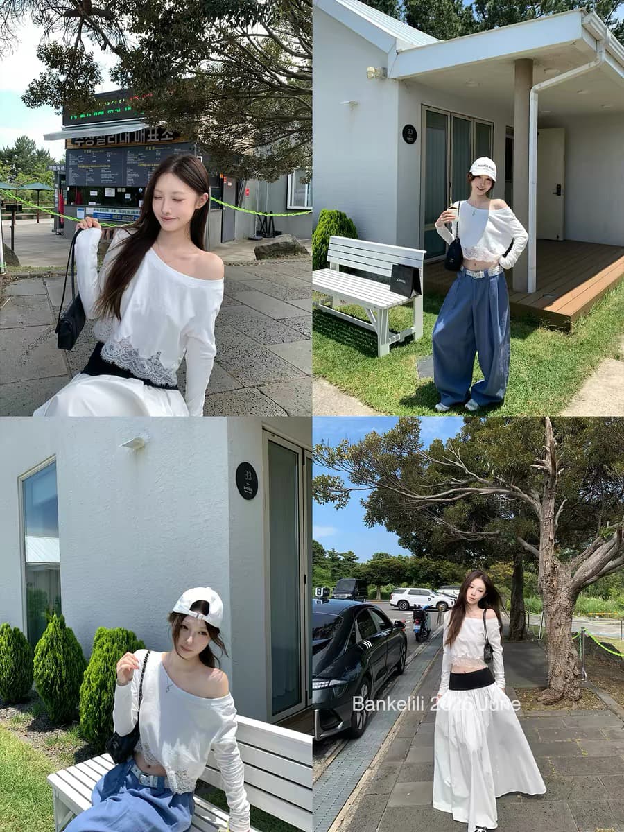 밤나무 코코아 bankelili Jiao 욕망 그리드 새싹 m1u 부서 레이스 조각 긴팔 티셔츠 여성 얇은 스타일 자외선 차단 여성 상세 이미지 6