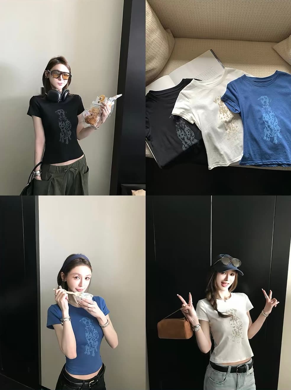 puppy 스팟 강아지 t 높음 제품 대나무 마디 면 린넨 얇은 부드러운 통기성 긍정적 인 어깨 라운드 넥 날다 소매 마 오래된 프린트 티셔츠 상세 이미지 1