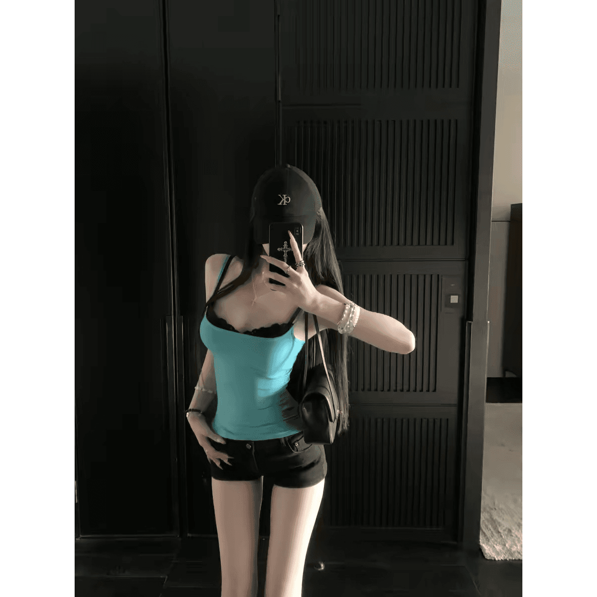 021ope 선택하지 마라. 가죽 자이언트 디스플레이 화이트 레이스 측면 소나무 스톤 그린 허리 수축 슬림해 보이는 슬립 핫걸 몸매 가꾸기 조끼 이미지 5