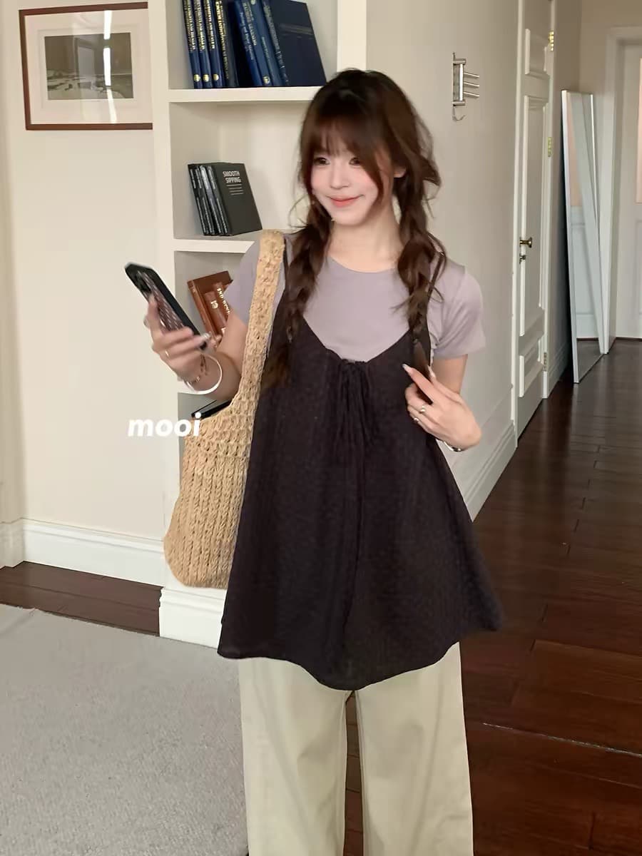 다음에 봐요. cheers 작은 이자 차 한 부서 레트로 꽃무늬 디자인 센스 슬립 여름 여성 루즈핏 분위기 센스 작은 셔츠 상세 이미지 1