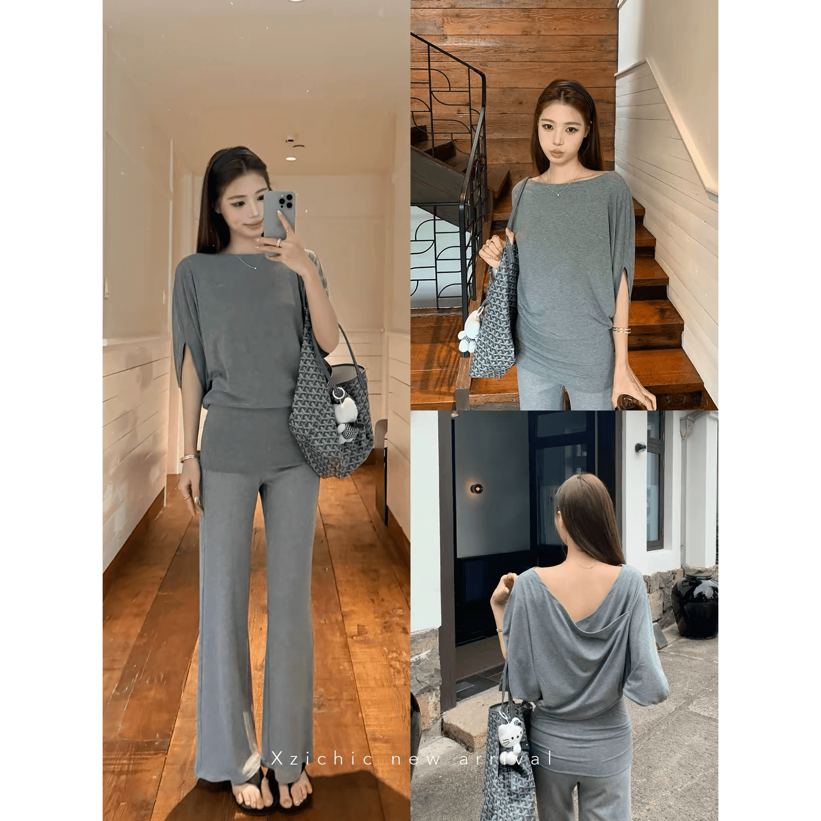 xzichic 루즈핏 오프숄더 비스듬한 어깨 배트윙 소매 티셔츠 여성 여름 새로운 세련된 슬림해 보이는 맨위 이미지 5