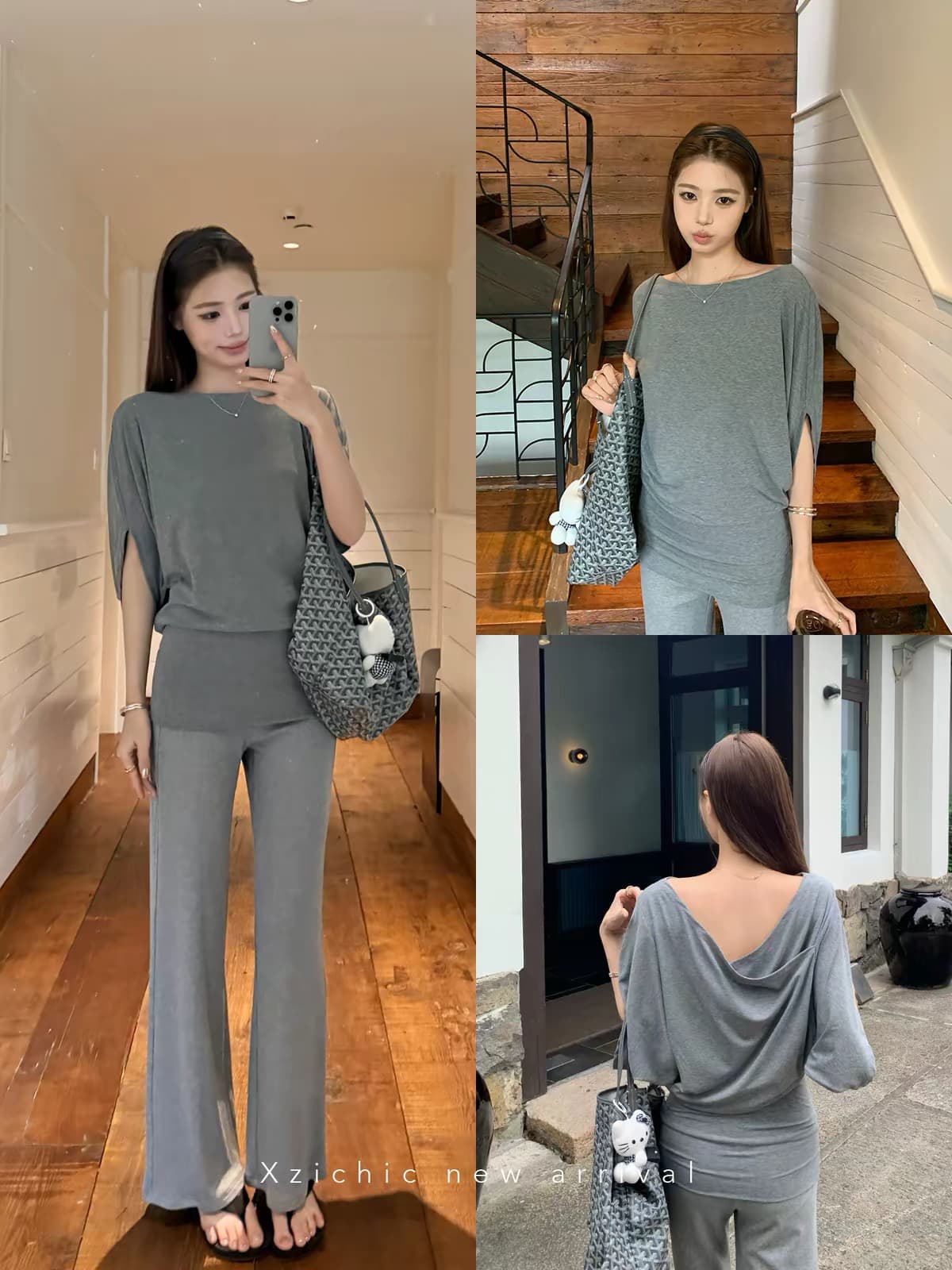 xzichic 루즈핏 오프숄더 비스듬한 어깨 배트윙 소매 티셔츠 여성 여름 새로운 세련된 슬림해 보이는 맨위 상세 이미지 6