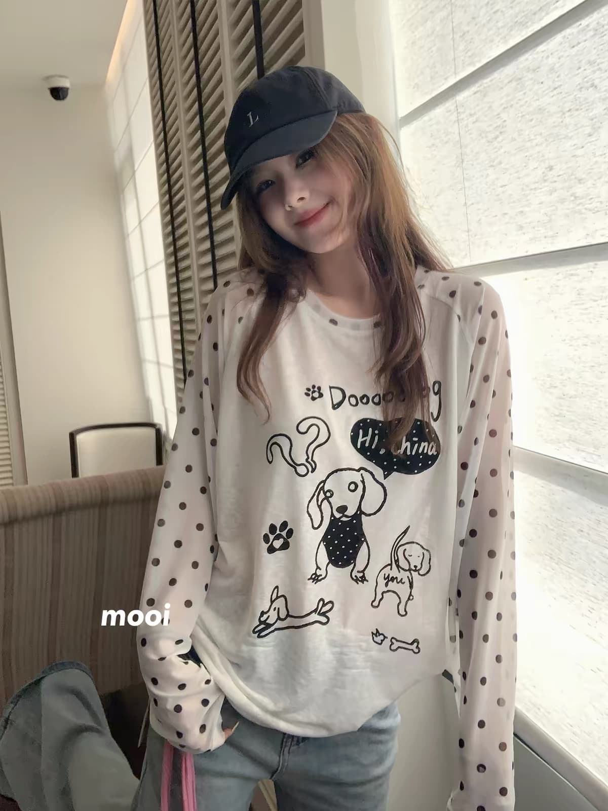다음에 봐요. cheers 똑똑한 합동 한 부서 소녀 얇은 스타일 자외선 차단 블라우스 맨위 여름 루즈핏 긴팔 티셔츠 이미지 2