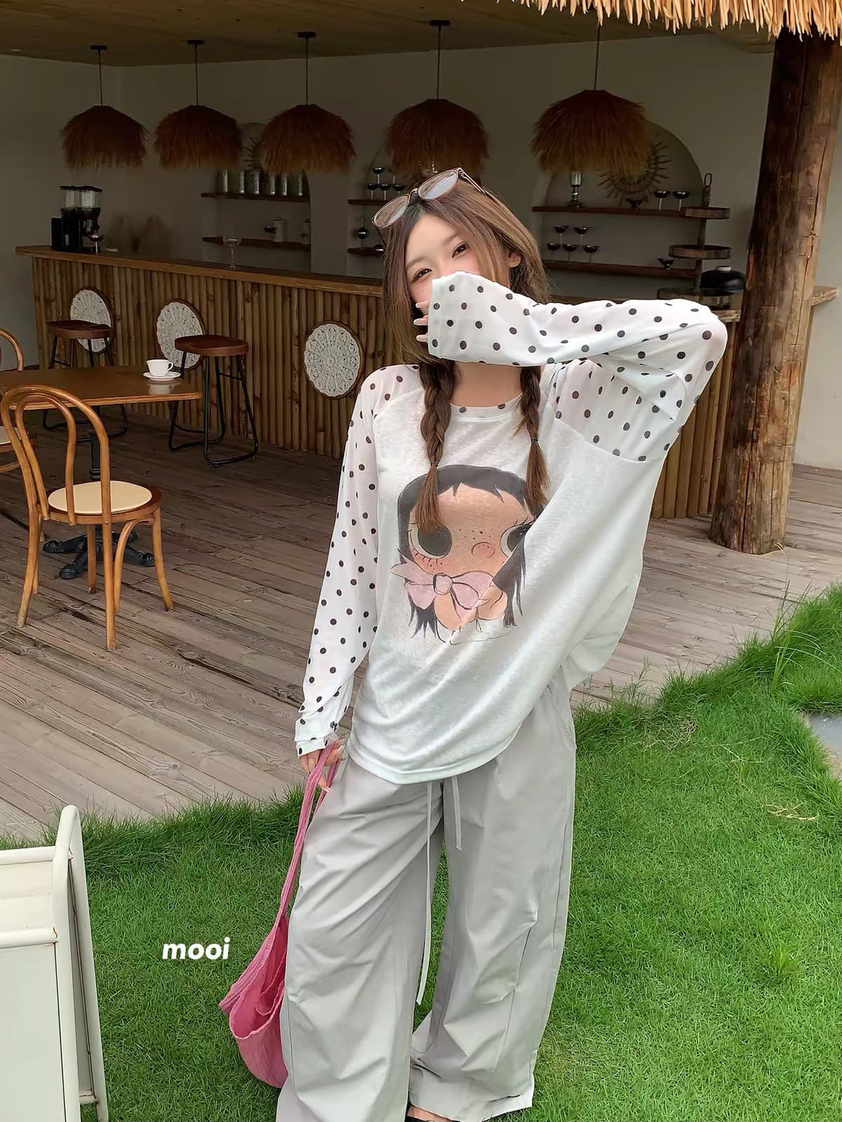 다음에 봐요. cheers 똑똑한 합동 한 부서 소녀 얇은 스타일 자외선 차단 블라우스 맨위 여름 루즈핏 긴팔 티셔츠 상세 이미지 3