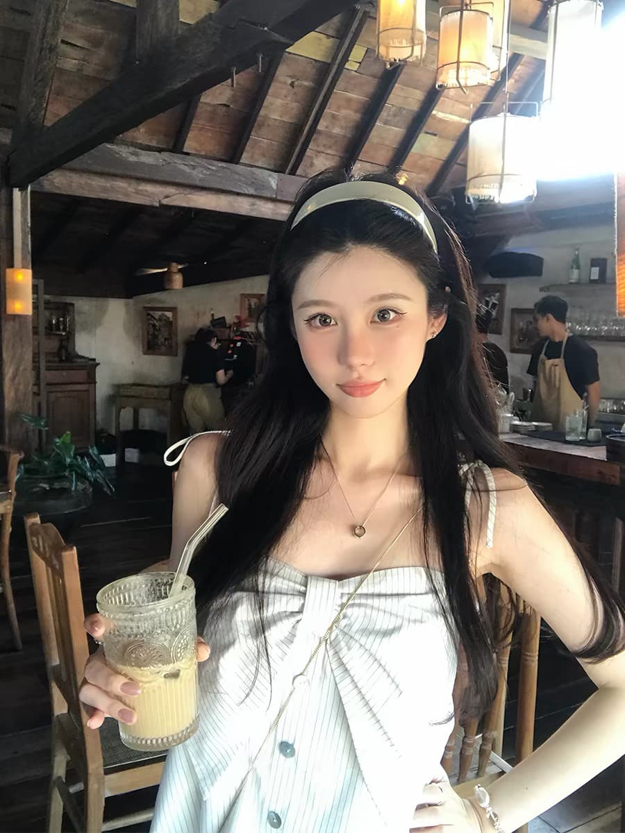 vasse 아름다움 게 신선함 나비 매듭 리넨 면화 스트라이프 슬립 여성 여름 분위기 센스 통기성 슬림해 보이는 맨위 상세 이미지 2