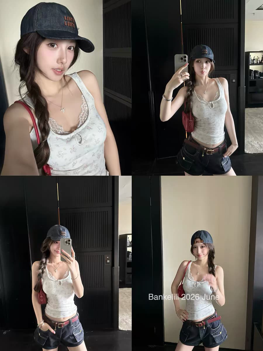 밤나무 코코아 bankelili 부드러운 욕망 레이스 순수한 욕망 레이스 조각 벨트 가슴 패드 허리 수축 캐미솔 이미지 4