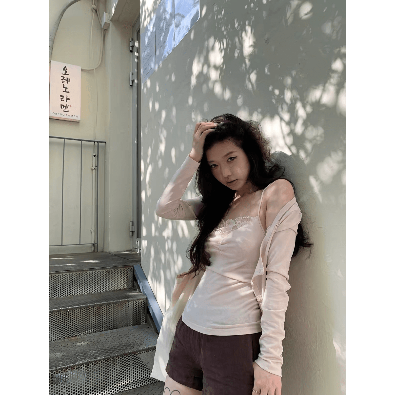 sheepland 레이스 객실 시리아 레이스 조각 펌프 Pleat 캐미솔 자외선 차단 에어컨 오픈 가디건 두 조각 여성 세트 여름 이미지 5
