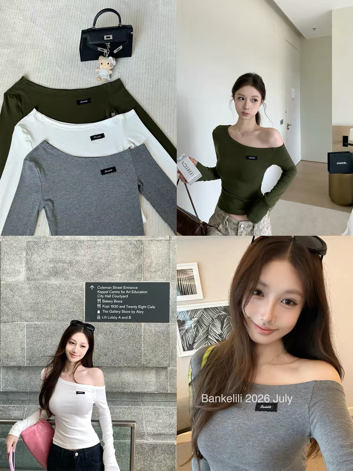 밤나무 코코아 bankelili 아름다움 어깨 재능 몸매 가꾸기 슬림해 보이는 비스듬한 어깨 막대기 표준 알파벳 긴팔 티셔츠 여성 봄 여름 이미지 2