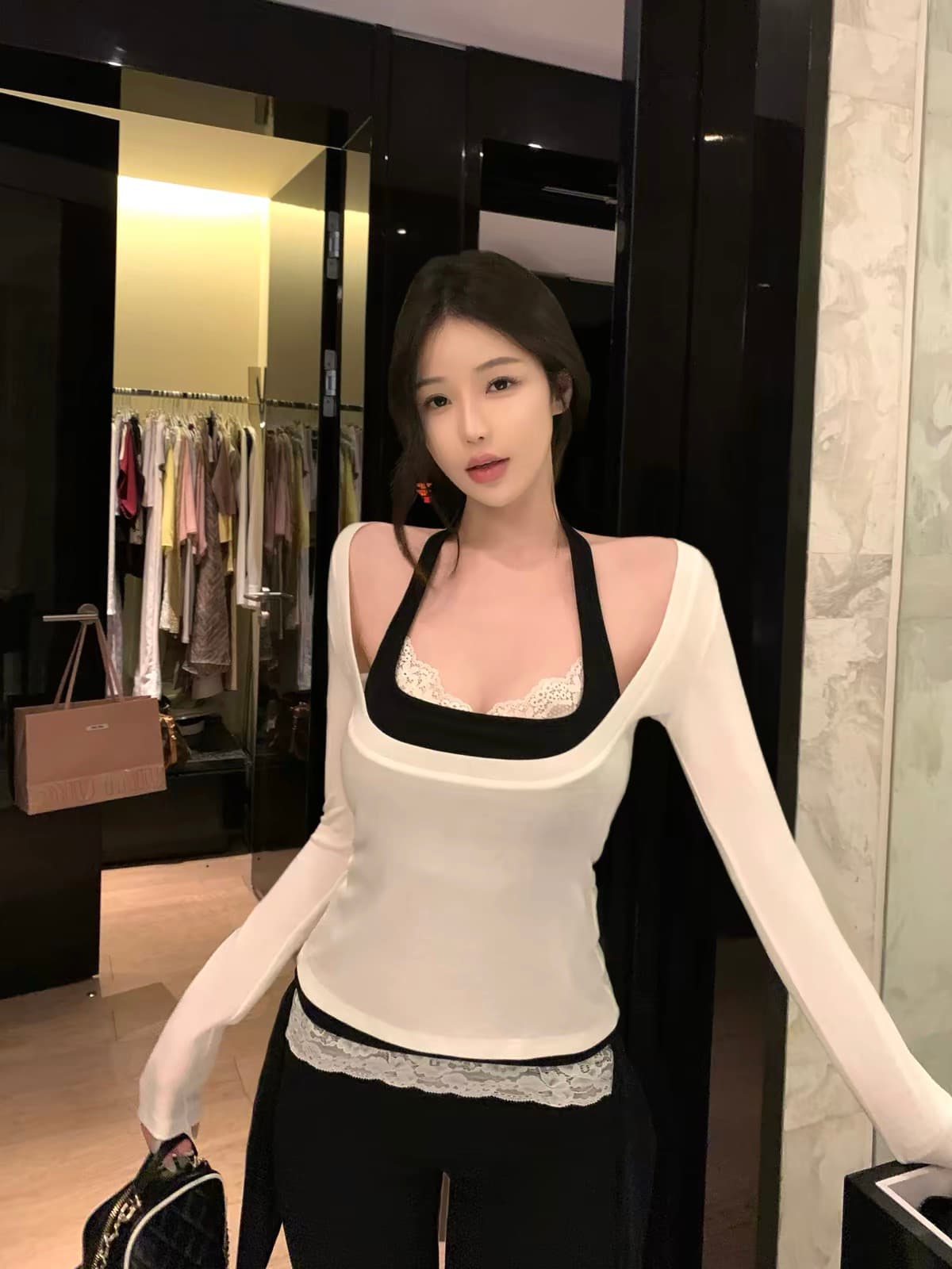 우 너무 달콤한 주간 실크 양모 얇은 스타일 마이크로 ~을 통해 티셔츠 맨위 여성 벨트 가슴 패드 행침 목 캐미솔 순수한 욕망 세트 이미지 3