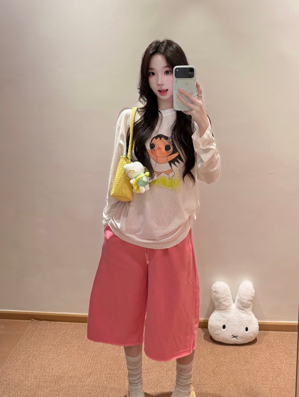 한 부서 수 있습니다. 작은 사랑 옥 꽃 프린트 긴팔 티셔츠 여성 여름 루즈핏 캐주얼 디자인 센스 다용도 맨위 상세 이미지 1