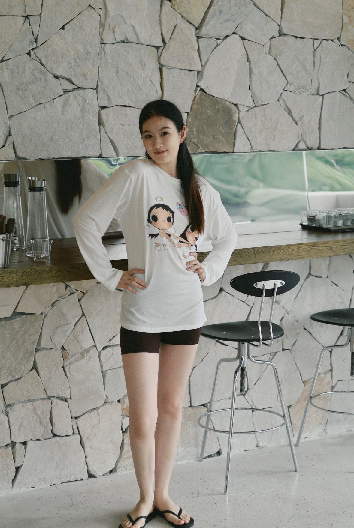 한 부서 수 있습니다. 작은 사랑 옥 꽃 프린트 긴팔 티셔츠 여성 여름 루즈핏 캐주얼 디자인 센스 다용도 맨위 상세 이미지 7