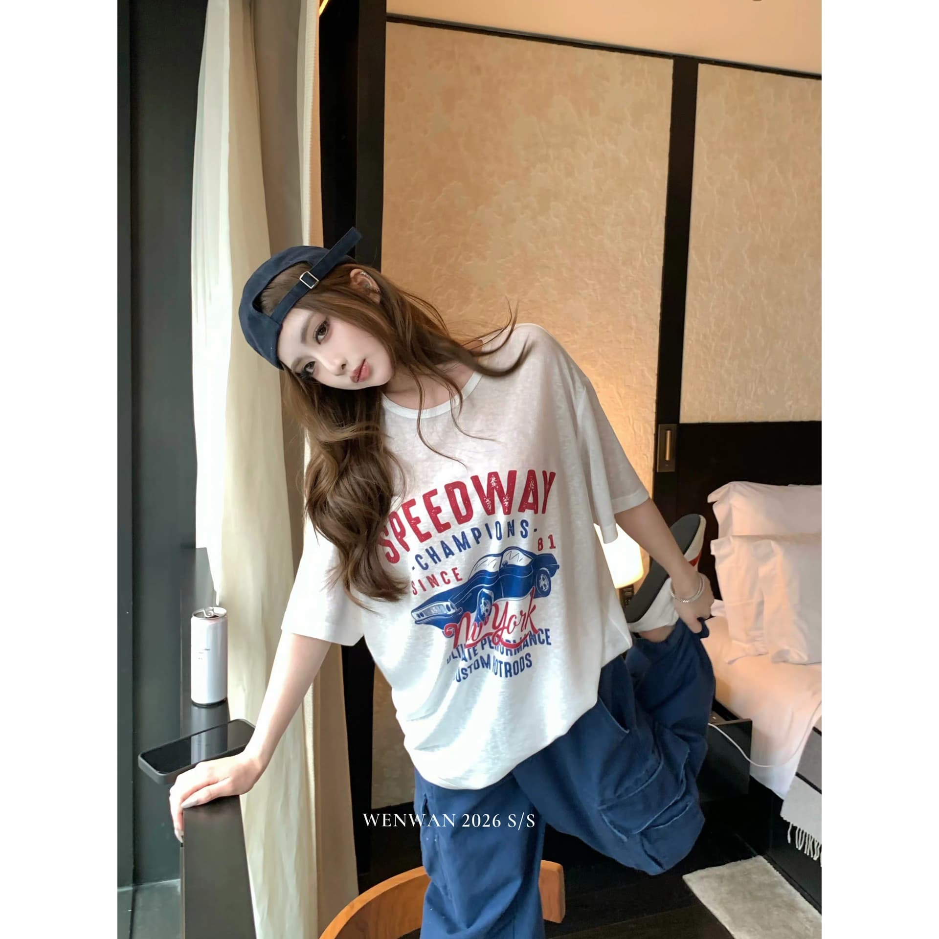 wenwanclassic reoad 라이 경기 서울 부드럽다 편안한 레트로 프린트 루즈핏 여성 여름 티셔츠 이미지 5