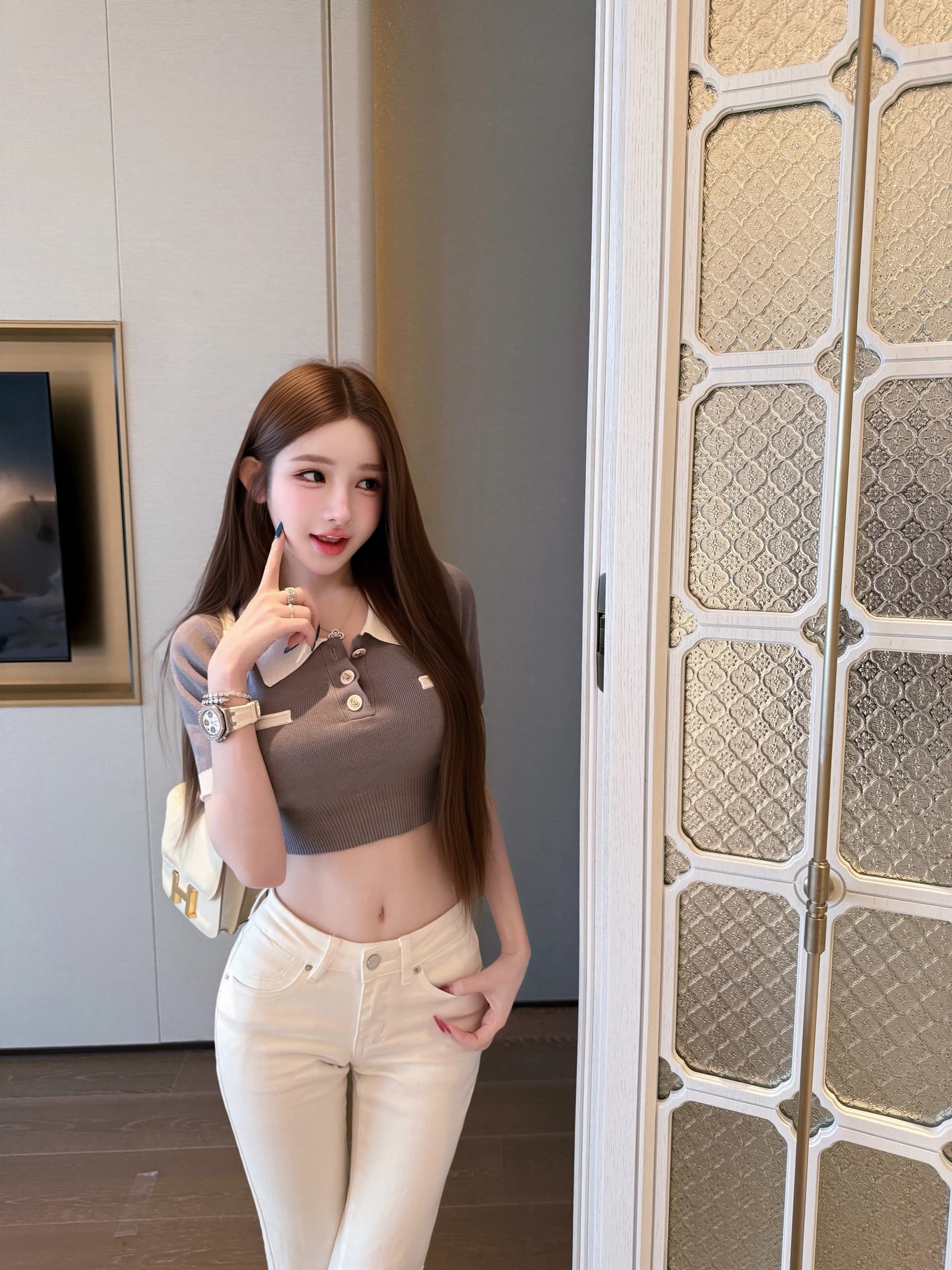 tutu 라이덴 천 골드 여름 패치워크 색상 폴로 칼라 미니멀리즘 다용도 슬림해 보이는 니트 반팔 맨위 dt1793