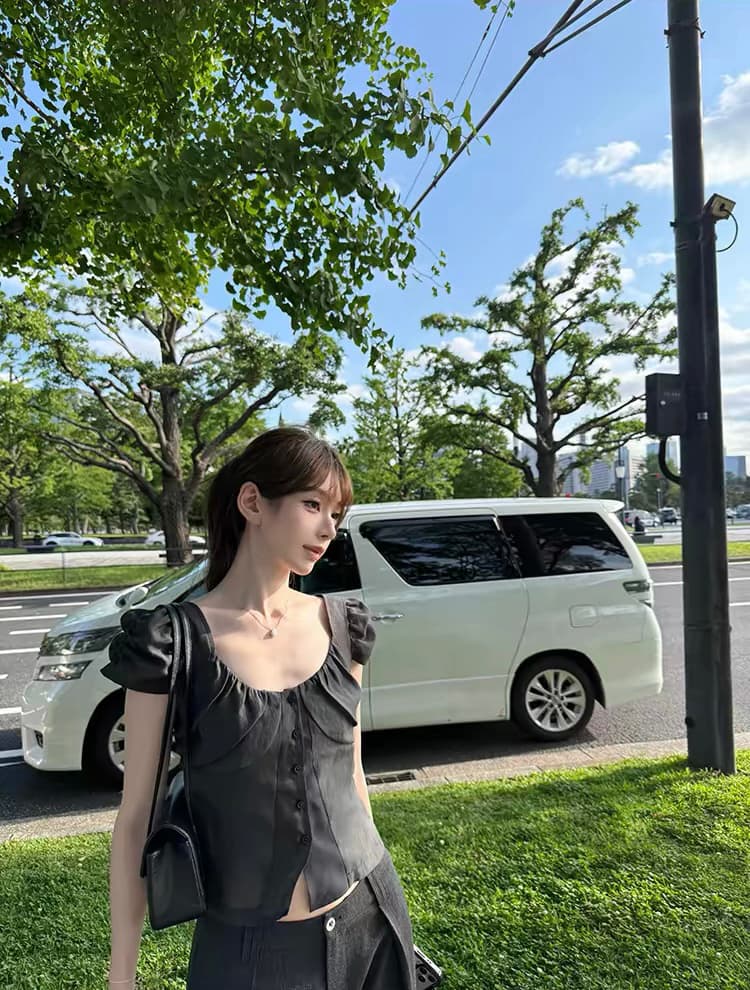yangzifan 순수한 욕망 아름다움 주간 실크 아세트산 한국 드라마 유럽 니켈 아니요 인내심있는 착용 가져 가라. 얇고 가벼운 한 마디 인형 셔츠 상세 이미지 3