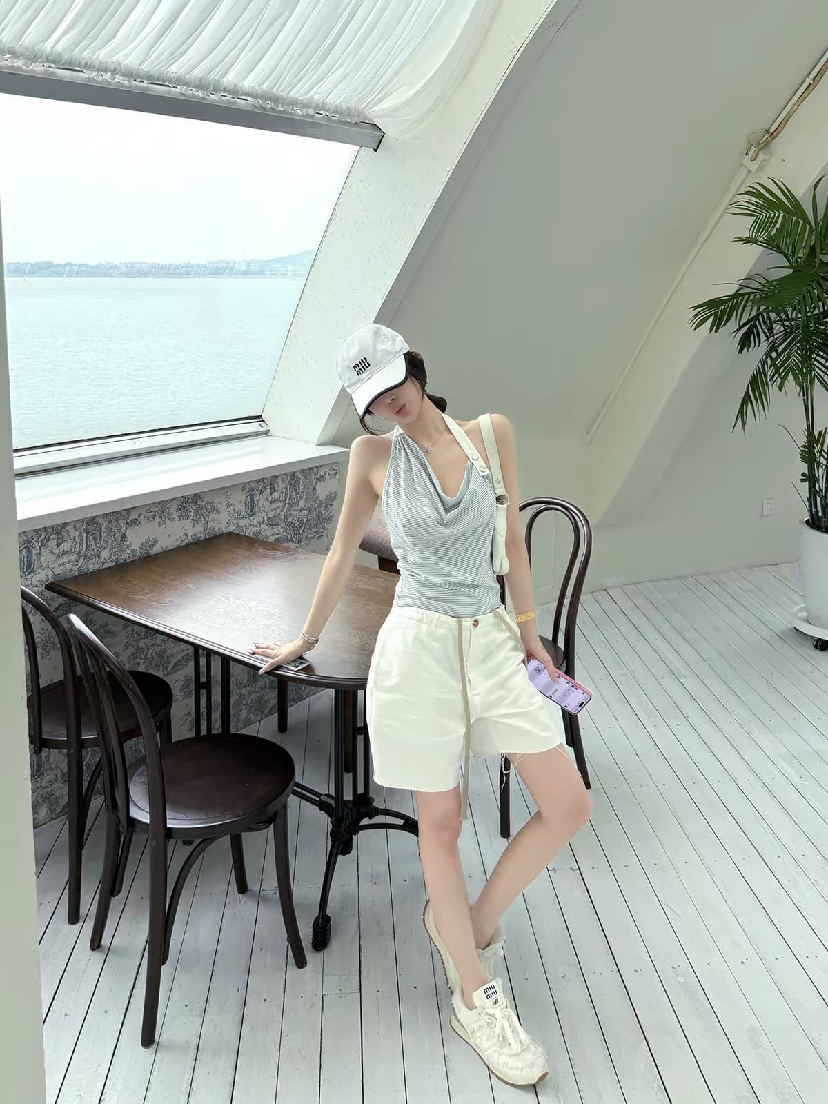 titi 작은 자매 소녀 느슨함 선 디스플레이 몸 클래식 스트라이프 흔들다 칼라 행침 목 조끼 슬립 맨위 상세 이미지 4
