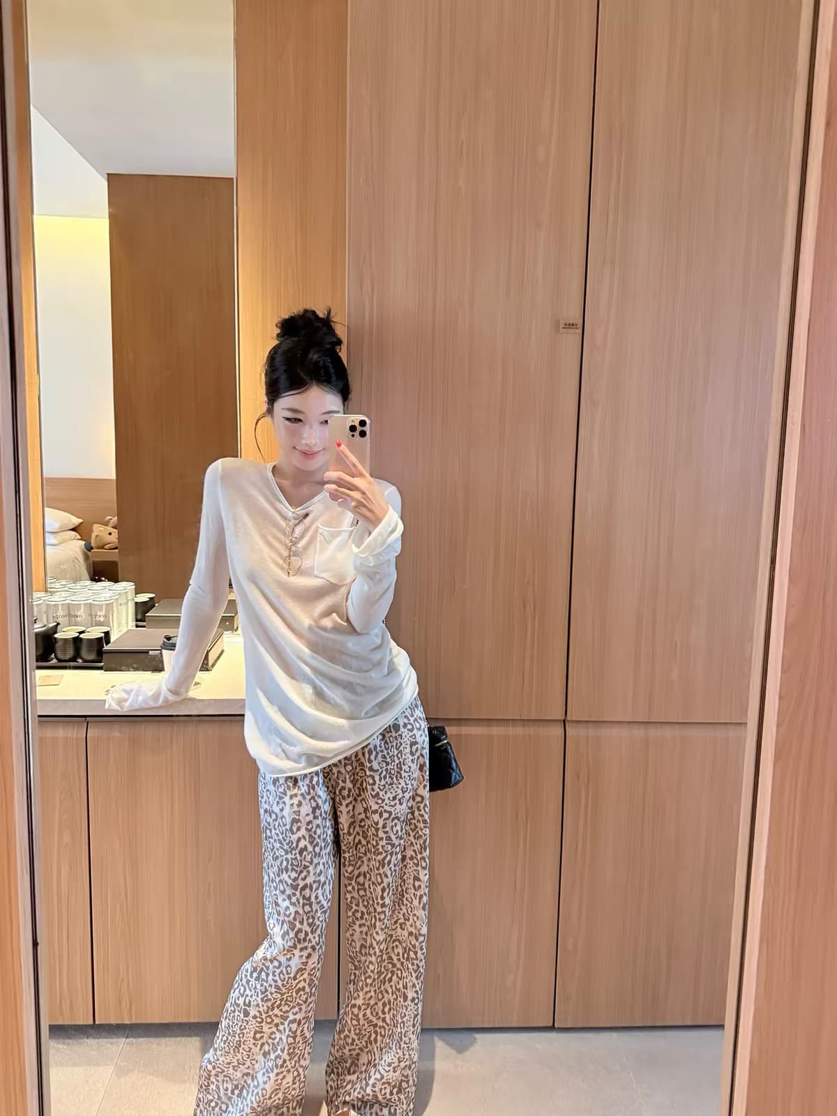 laareetoo gala 레오파드 무늬 바지 여성 루즈핏 슬림해 보이는 스트레이트 캐주얼 바지 여름 다용도 넓은 다리 바닥 청소 바지 이미지 3