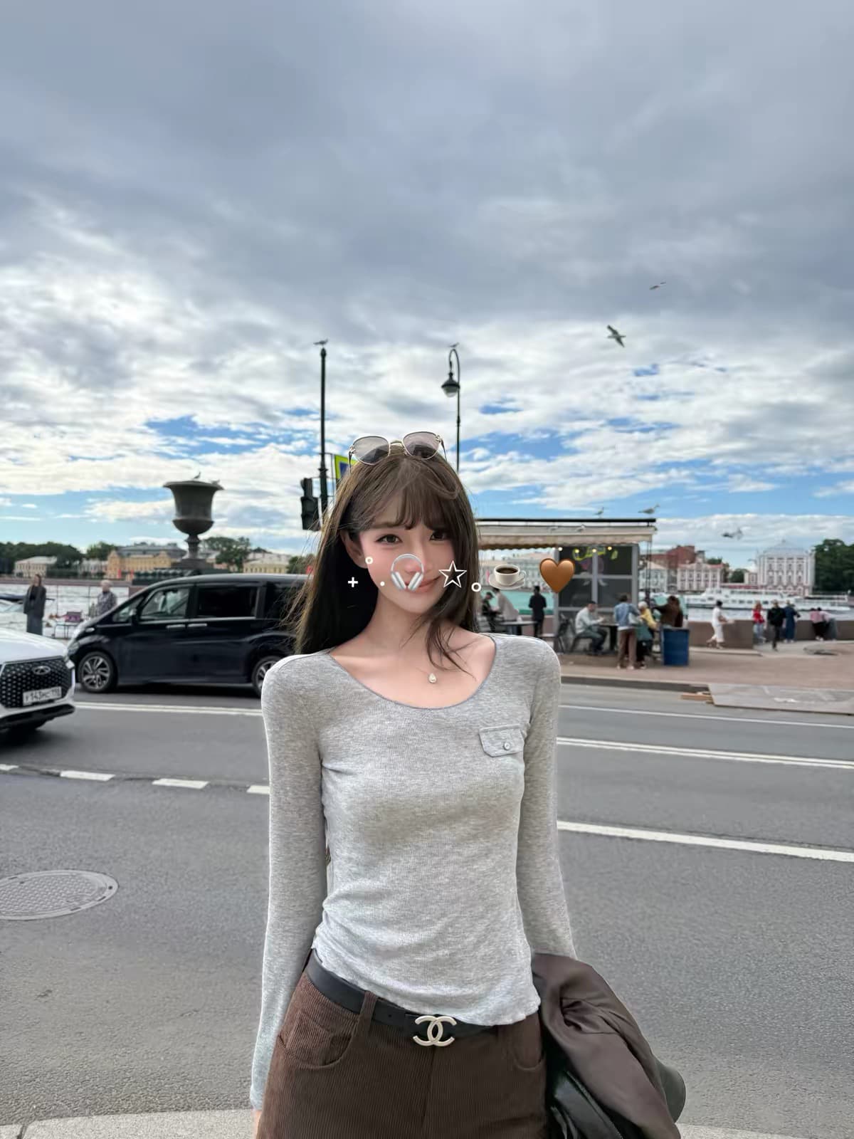 작은 예쁜 허리 주머니 tee 마이크로 볼륨 측면 u 칼라 몸매 가꾸기 라이 경기 서울 주간 실크 코튼 양모 혼방 티셔츠 여성 가을 이미지 2