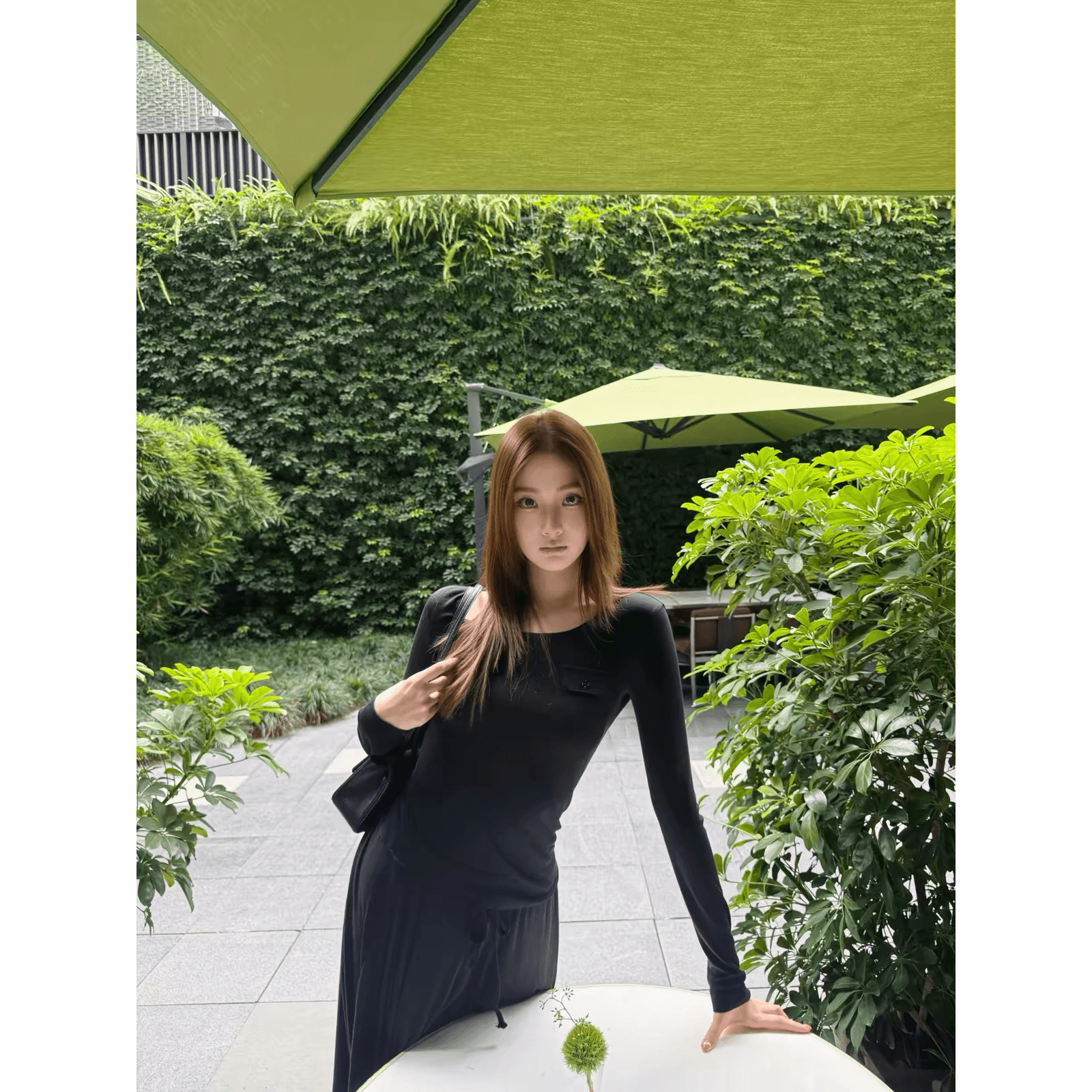 작은 예쁜 허리 주머니 tee 마이크로 볼륨 측면 u 칼라 몸매 가꾸기 라이 경기 서울 주간 실크 코튼 양모 혼방 티셔츠 여성 가을 이미지 5