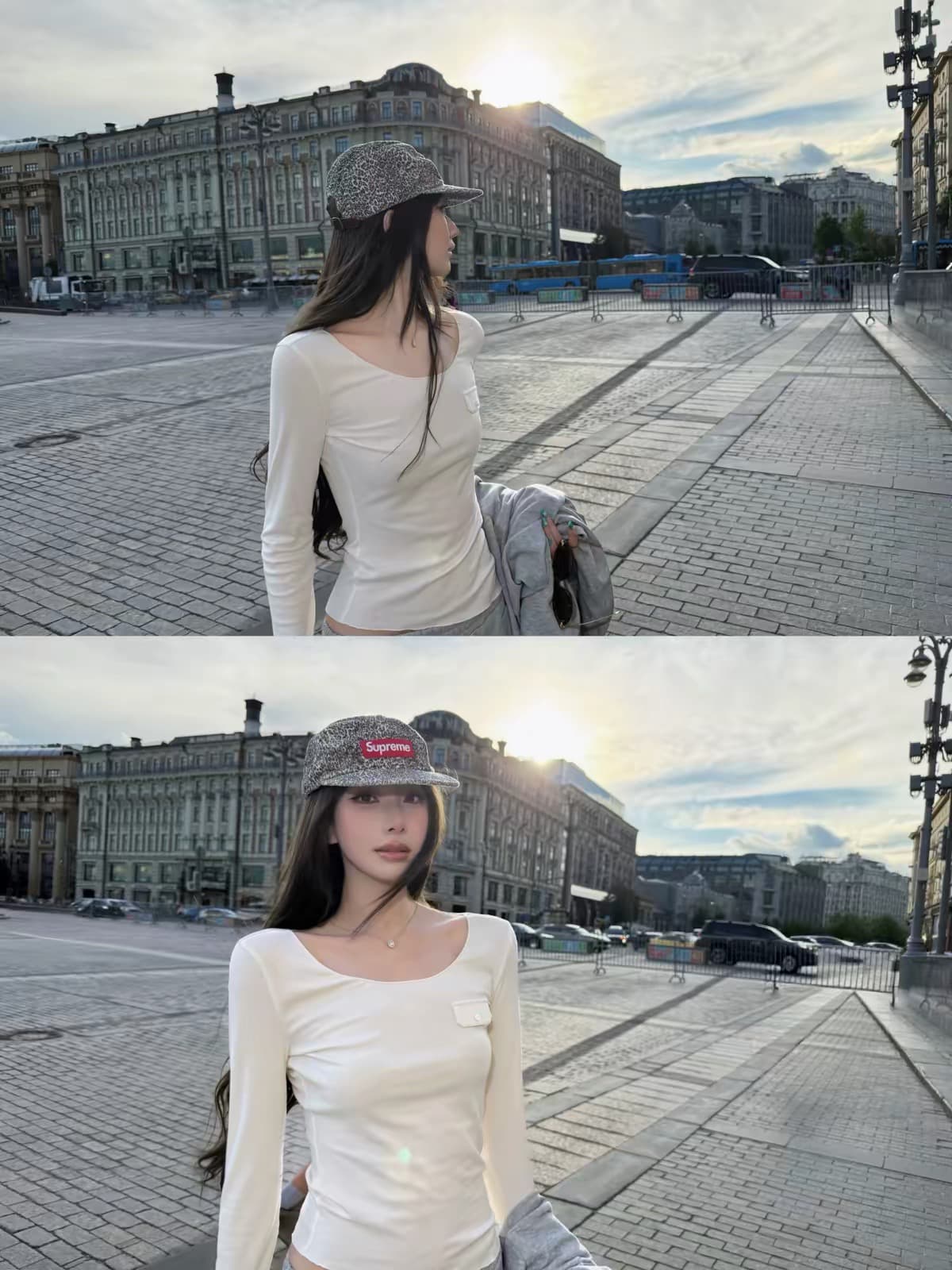 작은 예쁜 허리 주머니 tee 마이크로 볼륨 측면 u 칼라 몸매 가꾸기 라이 경기 서울 주간 실크 코튼 양모 혼방 티셔츠 여성 가을 상세 이미지 2