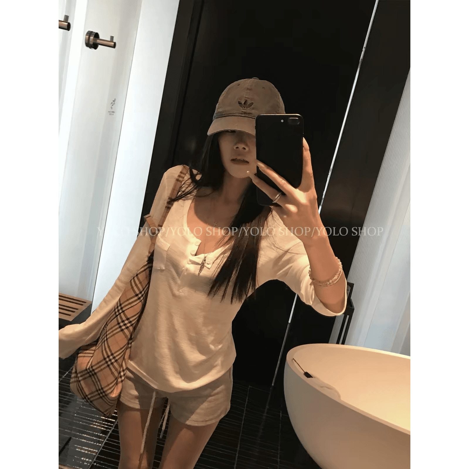 yolo shop 사랑 헨리 칼라 주간 실크 아마 긴팔 주머니 티셔츠 여성 여름 자외선 차단 블라우스 맨위 이미지 5