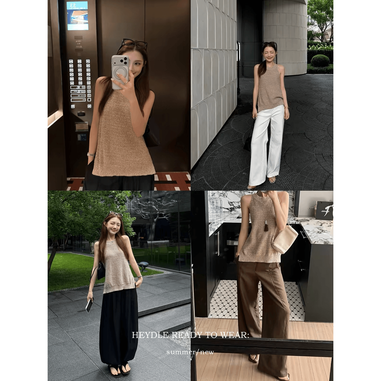 검은 콩 흠 목질 감기 질감 센스 라운드 넥 행침 목 니트 조끼 레트로 오프숄더 민소매 맨위 여성 이미지 5