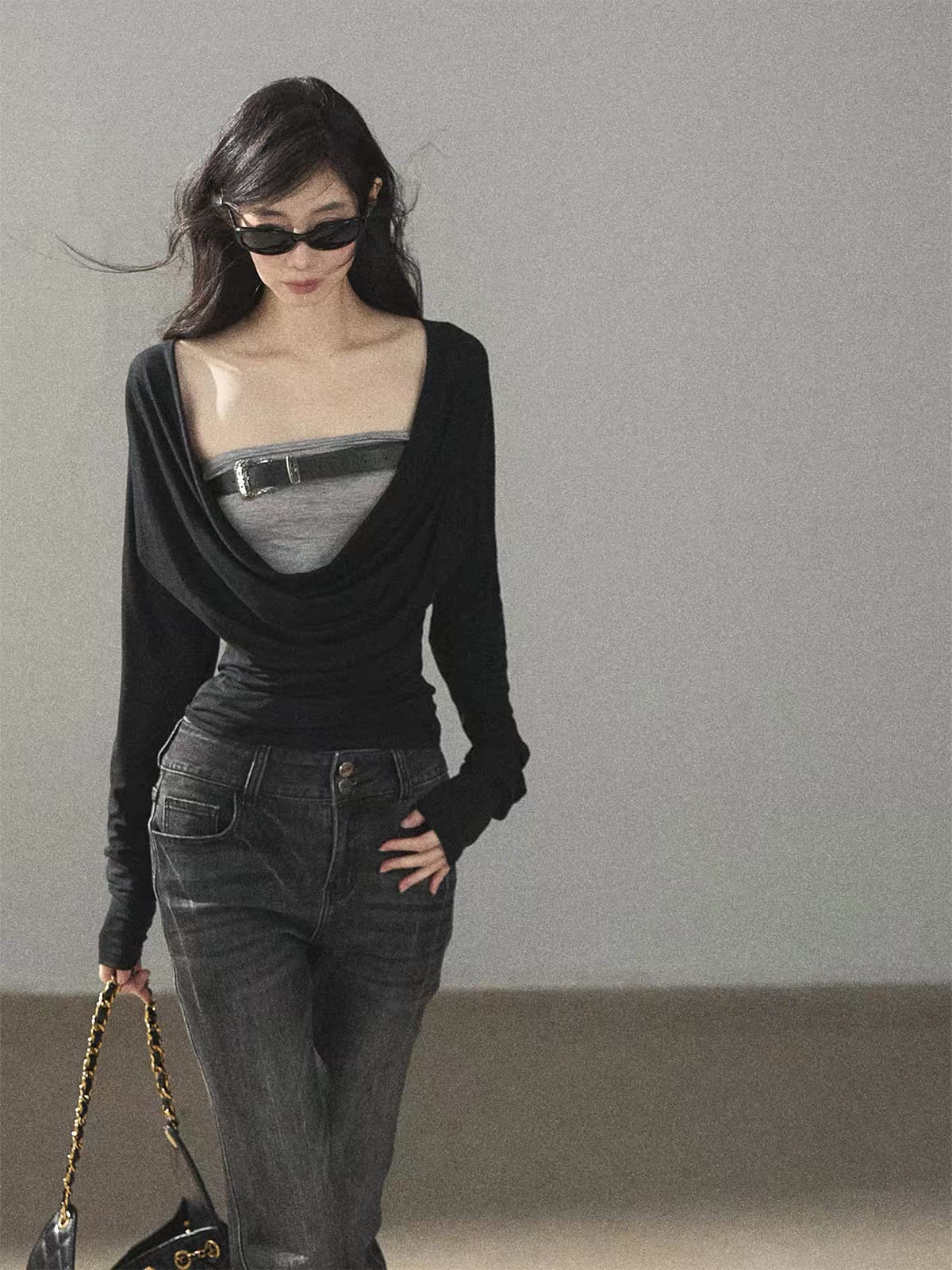 aomalm 덜 또한 눈 雾霭 침수 ~ 중 쇼어 다시 a 다시 바람의 소리 페이크 레이어드 흔들다 칼라 티셔츠 여성 가을 쇼트 스타일 맨위