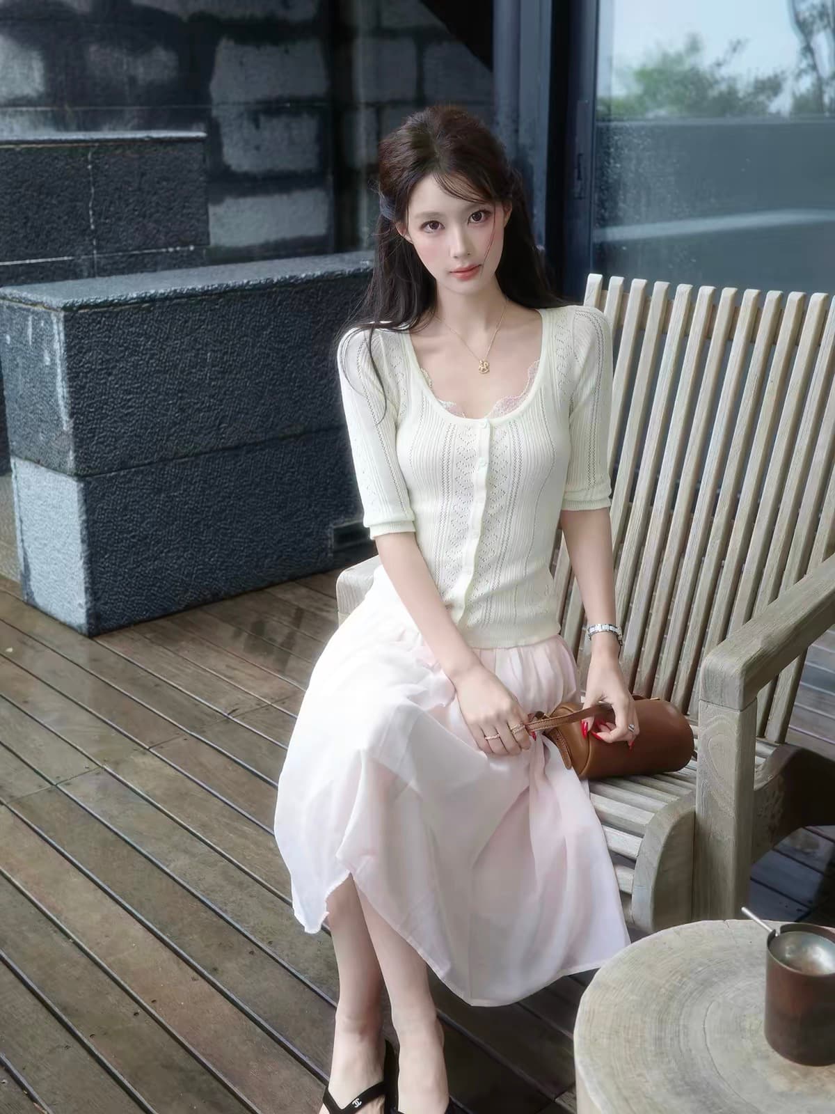 감사합니다. 아니요 고기 홀로우 아웃 얇은 스타일 반팔 니트 스웨터 여성 여름 부드러운 바람 몸매 가꾸기 슬림해 보이는 반소매 오픈 가디건 맨위 이미지 4